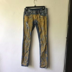 Light Wash Jean with Gold Painted Pattern